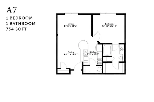 Floor plan A7 One Bedroom Renovated