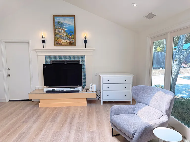 Family room with fireplace