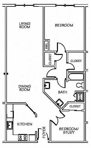 Floor plan 1 Bedroom with Study