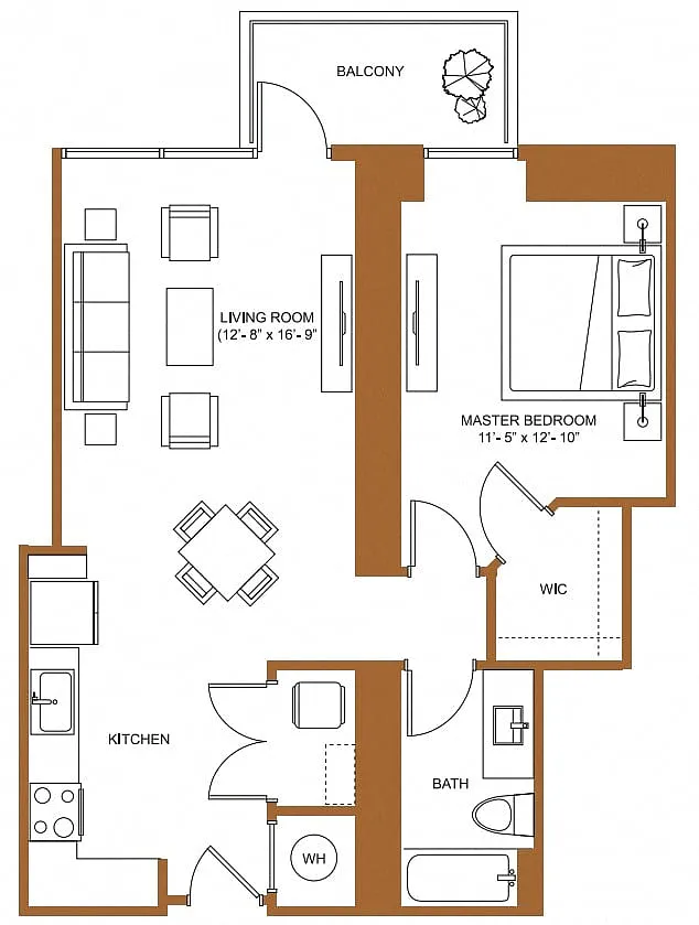 Floor plan 1 Bed/1 Bath-A5