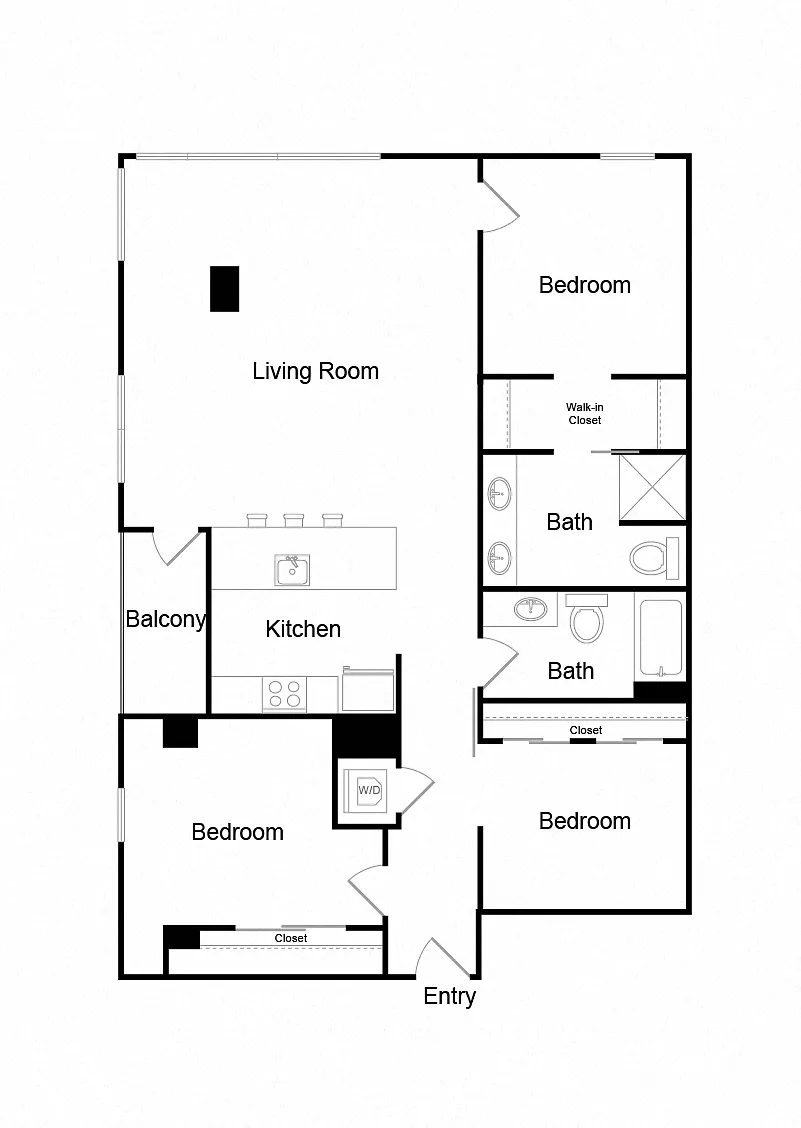 Floor plan Three Bed Two Bath - C