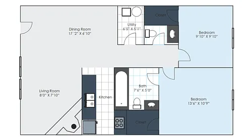 Floor plan 2 Bedroom Partial renovation