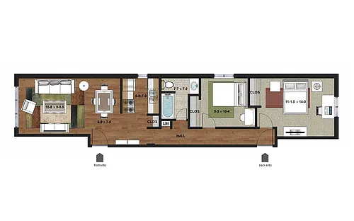 Floor plan 2 Bedroom - Garden Level