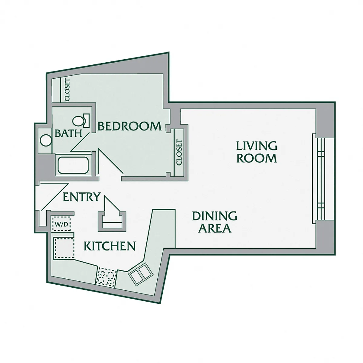 Floor plan 1 Bedroom, 1 Bathroom - 625 SF
