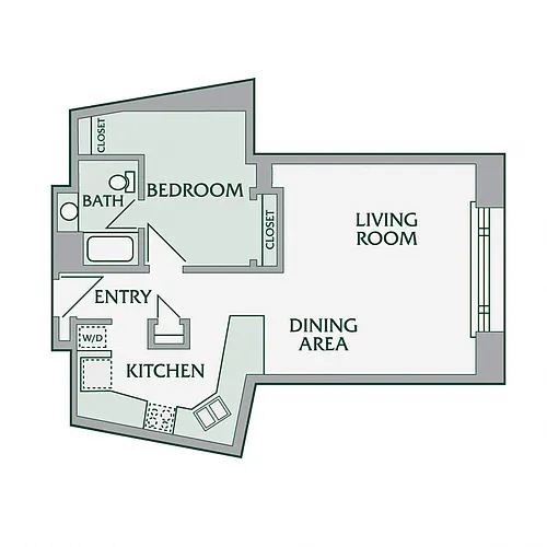 Floor plan 1 Bedroom, 1 Bathroom - 625 SF