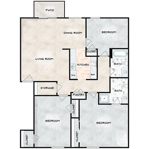 Floor plan 3 Bedroom 2 Bathroom