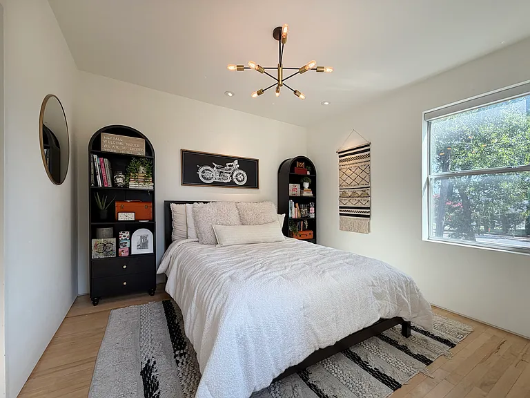 Roll down shades for privacy.