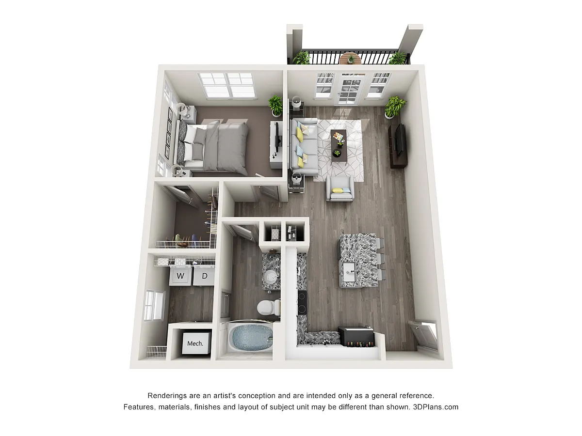 Floor plan A2 - One Bedroom, One Bathroom