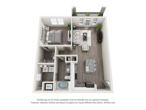 Floor plan A2 - One Bedroom, One Bathroom