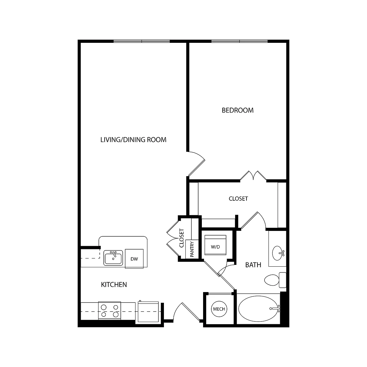 Floor plan 1 Bedroom, 1 Bath 778 SF KA3.2