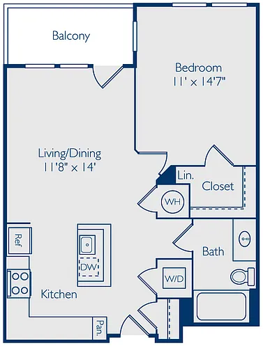 Floor plan 1 Bed 1 Bath A1D