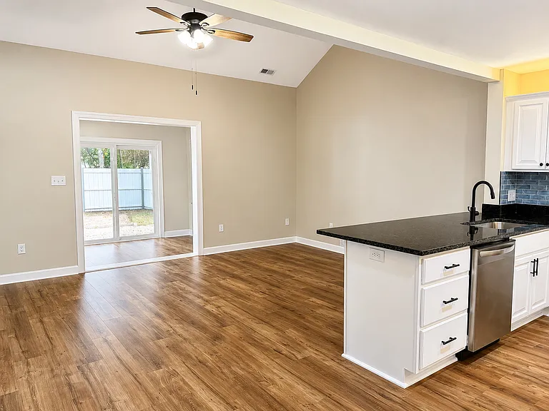 Kitchen bar overlooking living room.