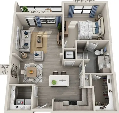 Floor plans are artist's rendering. All dimensions are approximate. Actual product and specifications may vary in dimension or detail. Not all features are available in every apartment. Prices and availability are subject to change. Floor plans are artist