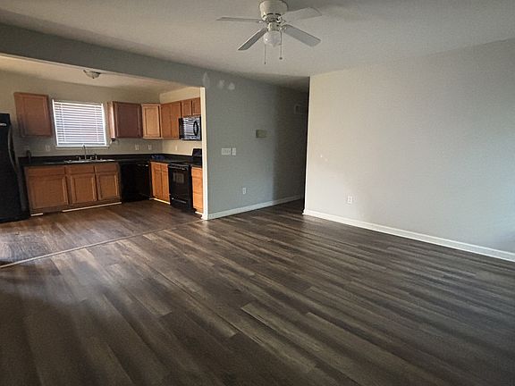 Open concept from the living room into the kitchen.