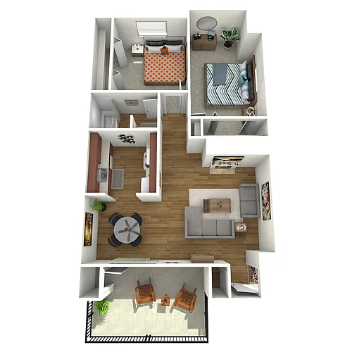 Floor plan 2 Bed, 1 Bath A (50% Income Restricted)