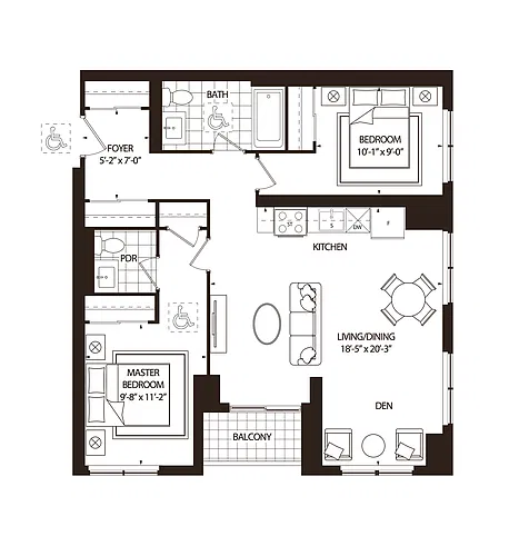 Floor plan 2 Bedroom + Den 2 Bed 1.5 Bath 2