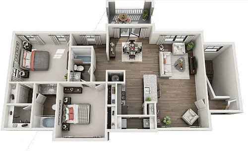 Floor plan 2BR 2BA (1208 SF)