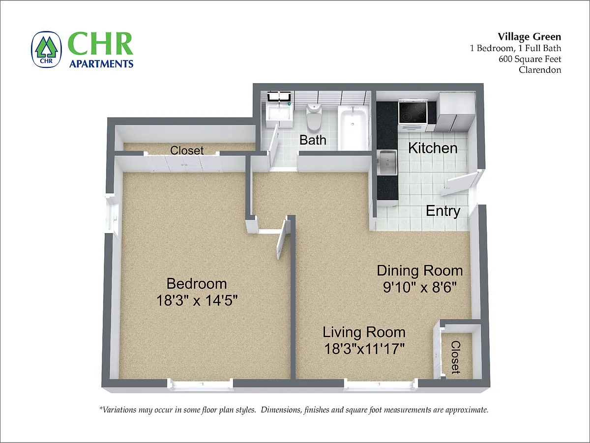 Floor plan 1 Bed/1 Bath