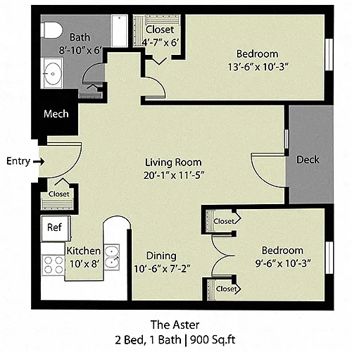 Floor plan The Aster - 2 Bed/1 Bath