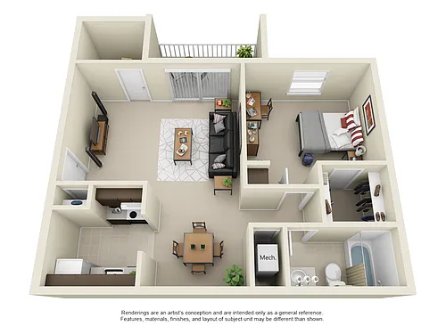Floor plan 1 Bedroom No Patio Upgrade
