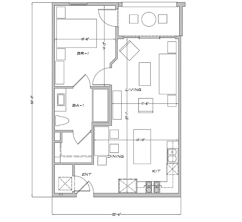 Floor plan 1 Bedroom and Balcony
