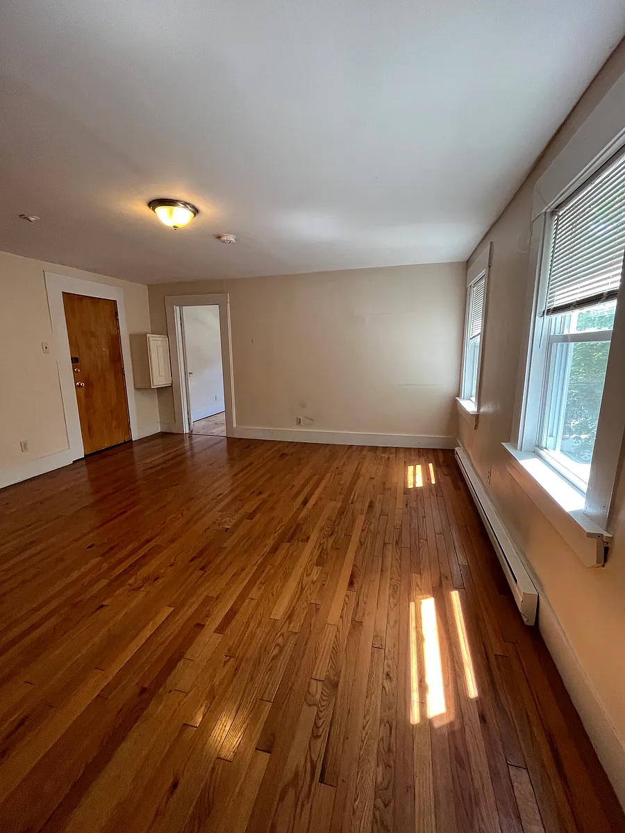 living room, view of entrance door and master bedroom door - 145 Main St #4