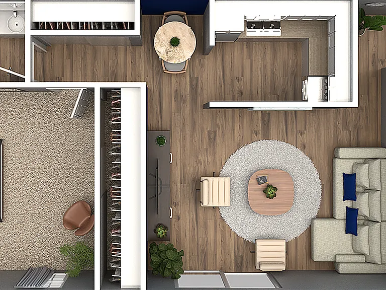 Explore this chic apartment floor plan designed for modern urban living. Explore this chic apartment floor plan designed for modern urban living.