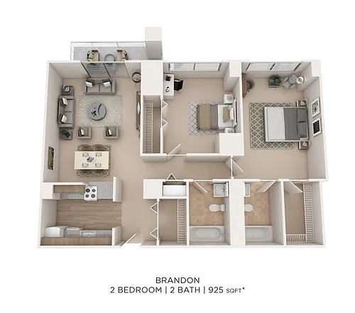 Floor plan Two Bedroom 2 Bath- 925 sqft