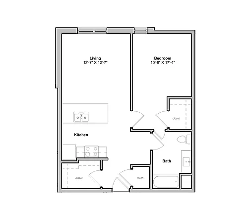 Floor plan 1 Bedroom 1 Bath Layout 3