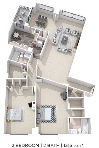 Floor plan Two Bedroom 2 Bath- 1315 sqft