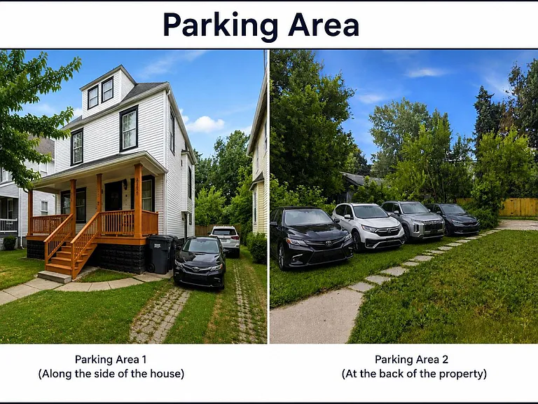 Off-street parking options include a side drive and rear parking area with easy access to the home and yard.