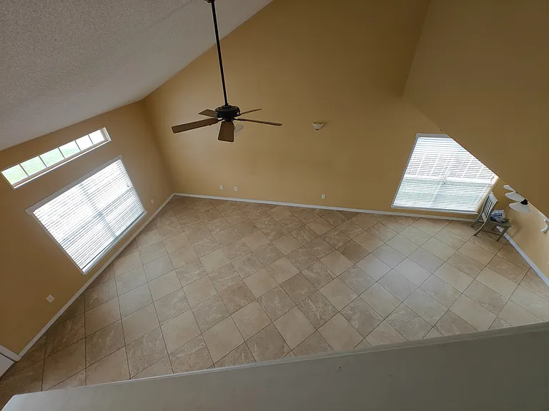 View of the living room from the staircase