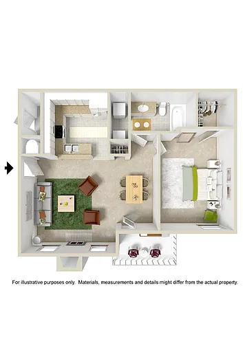 Floor plan 1 Bed 1 Bath with Optional Fireplace or Vaulted Ce