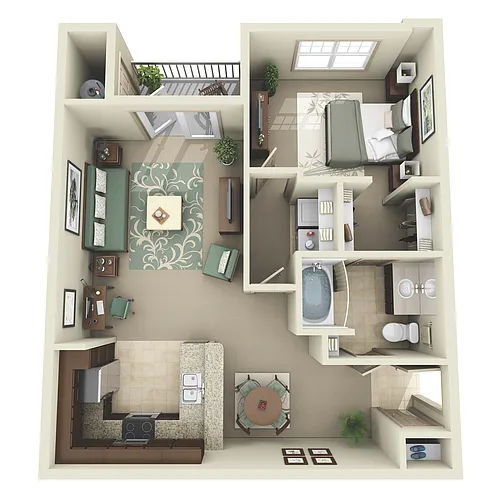 Floor plan 1 BR 1BA (822 SF)
