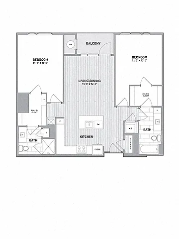 Floor plan 2 BED 2 BATH - 1,157