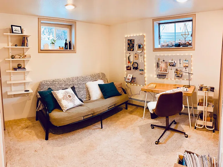 Downstairs bedroom/studio. Painted in 2018. New floors 2021, not shown in photo.