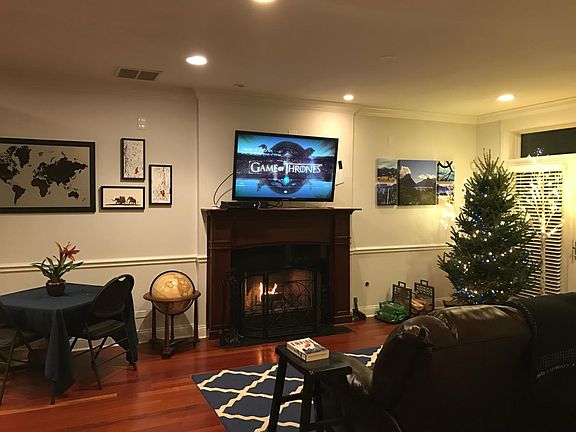 Wood burning fireplace and huge living room