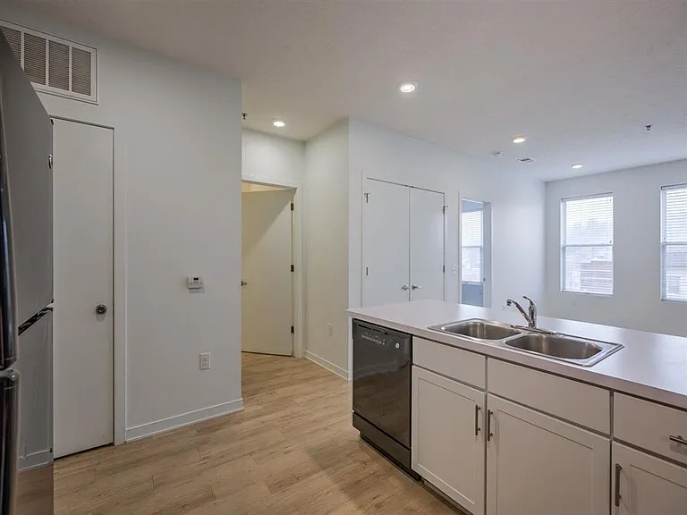 Dish washer and kitchen sink in a unit at The Rise.