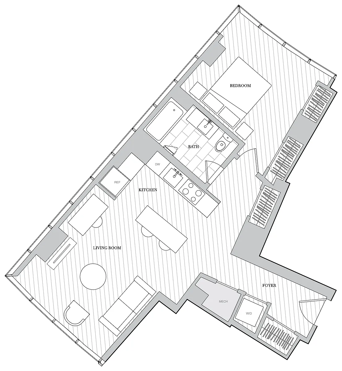 Floor plan 1 Bed 1 Bath B1M