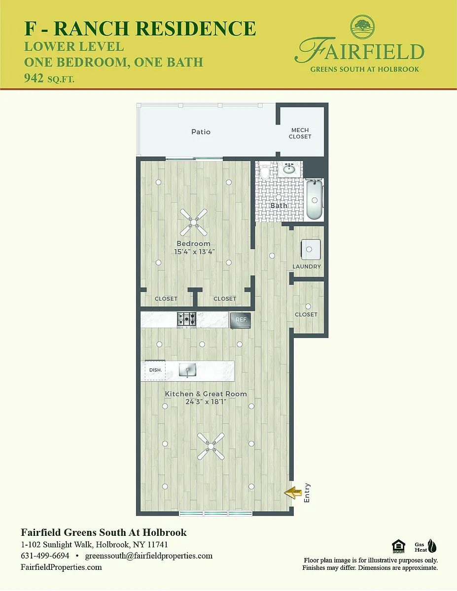 Floor plan F One Bedroom Upper Ranch With Patio
