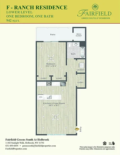 Floor plan F One Bedroom Upper Ranch With Patio