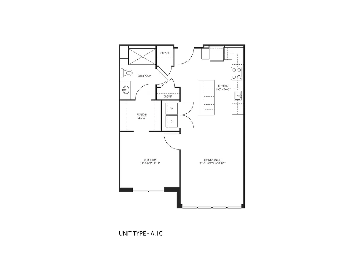 Floor plan A1C One Bedroom One Bathroom