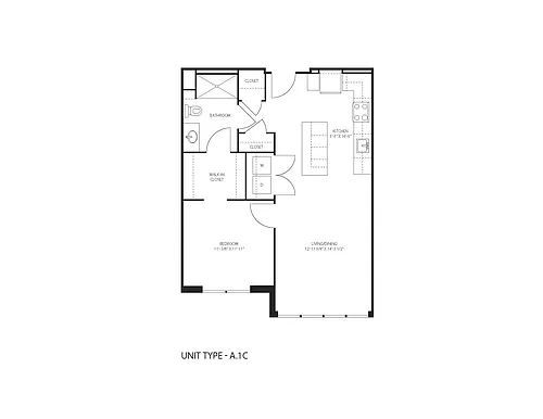 Floor plan A1C One Bedroom One Bathroom