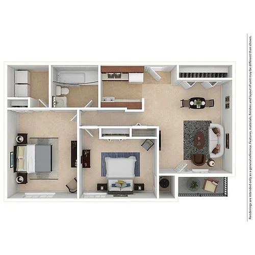 Floor plan 2 Bedroom 1 Bathoom Apartment