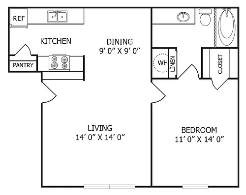 Floor plan One Bedroom/One Bath