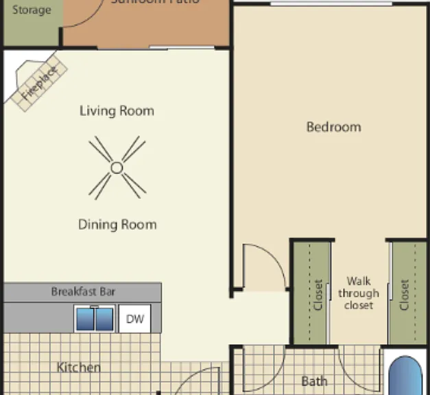 1 Bedroom 1 Bath 11A Floorplan Diagram