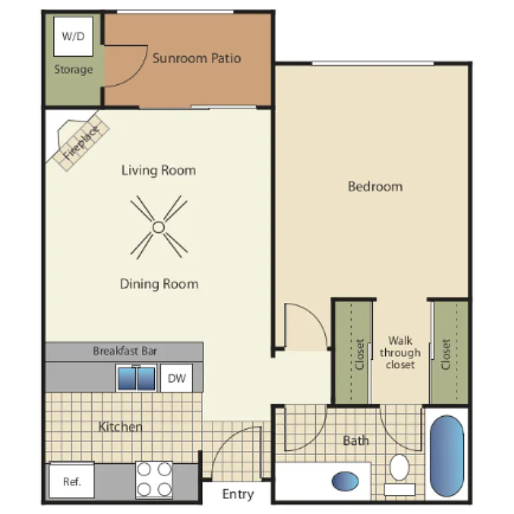 Floor plan 1 Bedroom 1 Bath 11A