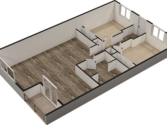 2 Bed 1 Bath Layout A - Empty