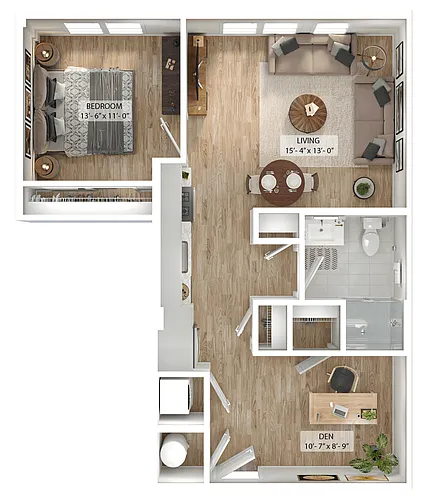 Floor plan 1 Bed/1 Bath Den-A1D