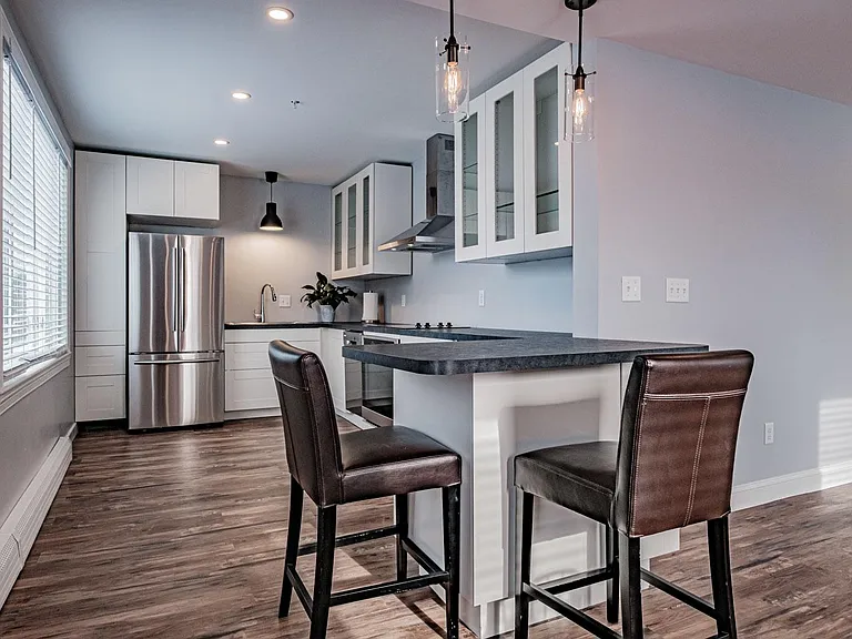 Kitchen with seating for three